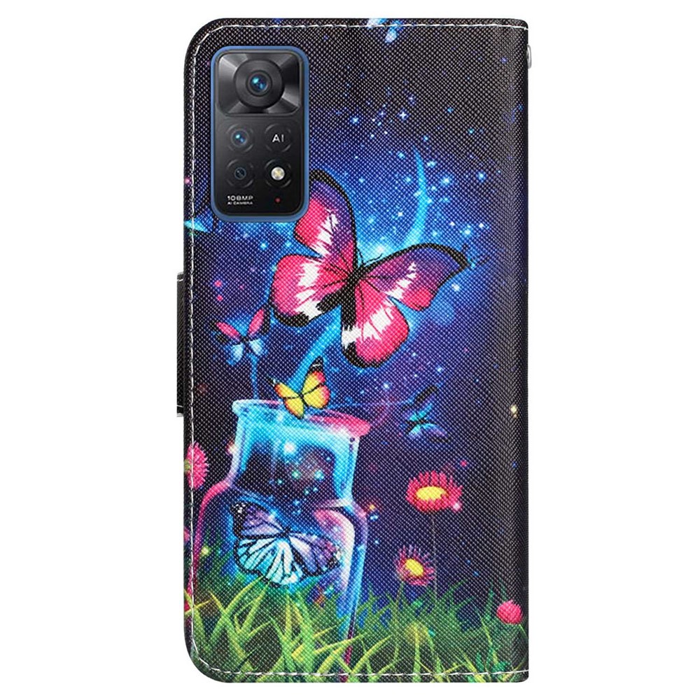 For Xiaomi Redmi Note 11 Pro 4G (MediaTek) / Note 11 Pro 5G (Qualcomm) Cross Texture Pattern Printing Leather Phone Case Stand Wallet Cover - Bottle / Butterfly-8