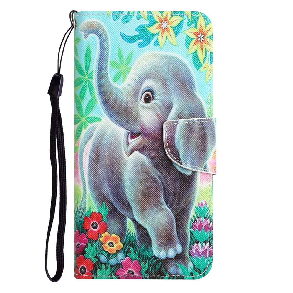 For Samsung Galaxy A12 Cross Texture Full Protection Stand Wallet Case Pattern Printing PU Leather Phone Cover - Elephant-8