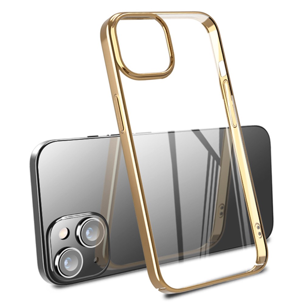 X-LEVEL For iPhone 15 Case Electroplating Frame Hard PC  Shockproof Phone Cover - Gold
