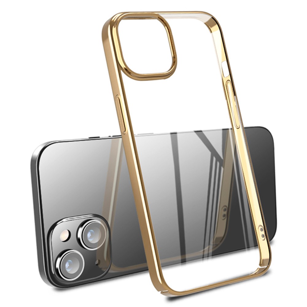 X-LEVEL For iPhone 15 Plus Case Anti-Scratch Hard PC Clear Phone Cover - Gold