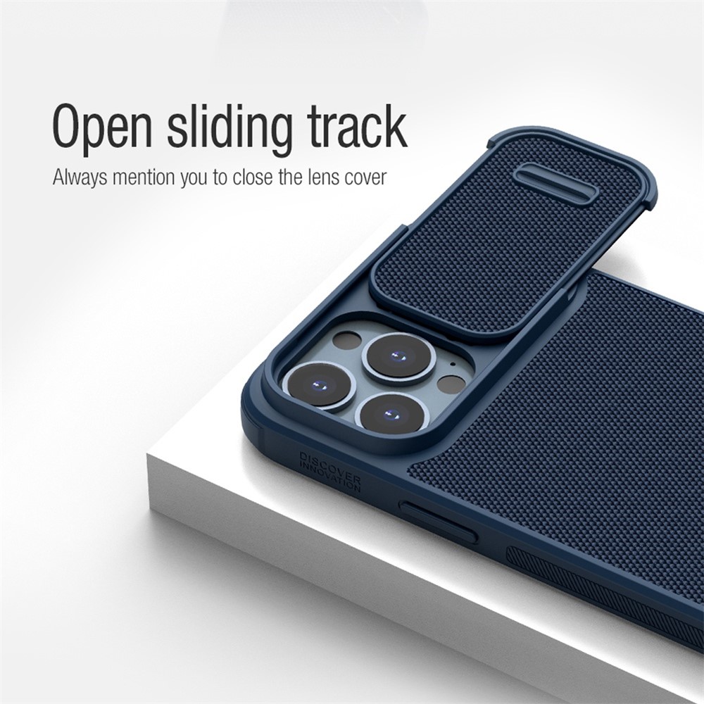 NILLKIN for iPhone 14 Pro Max Anti-scratch Phone Back Cover Nylon Fiber Textured Hard PC + Soft TPU Phone Case with Slide Camera Cover - Black-10