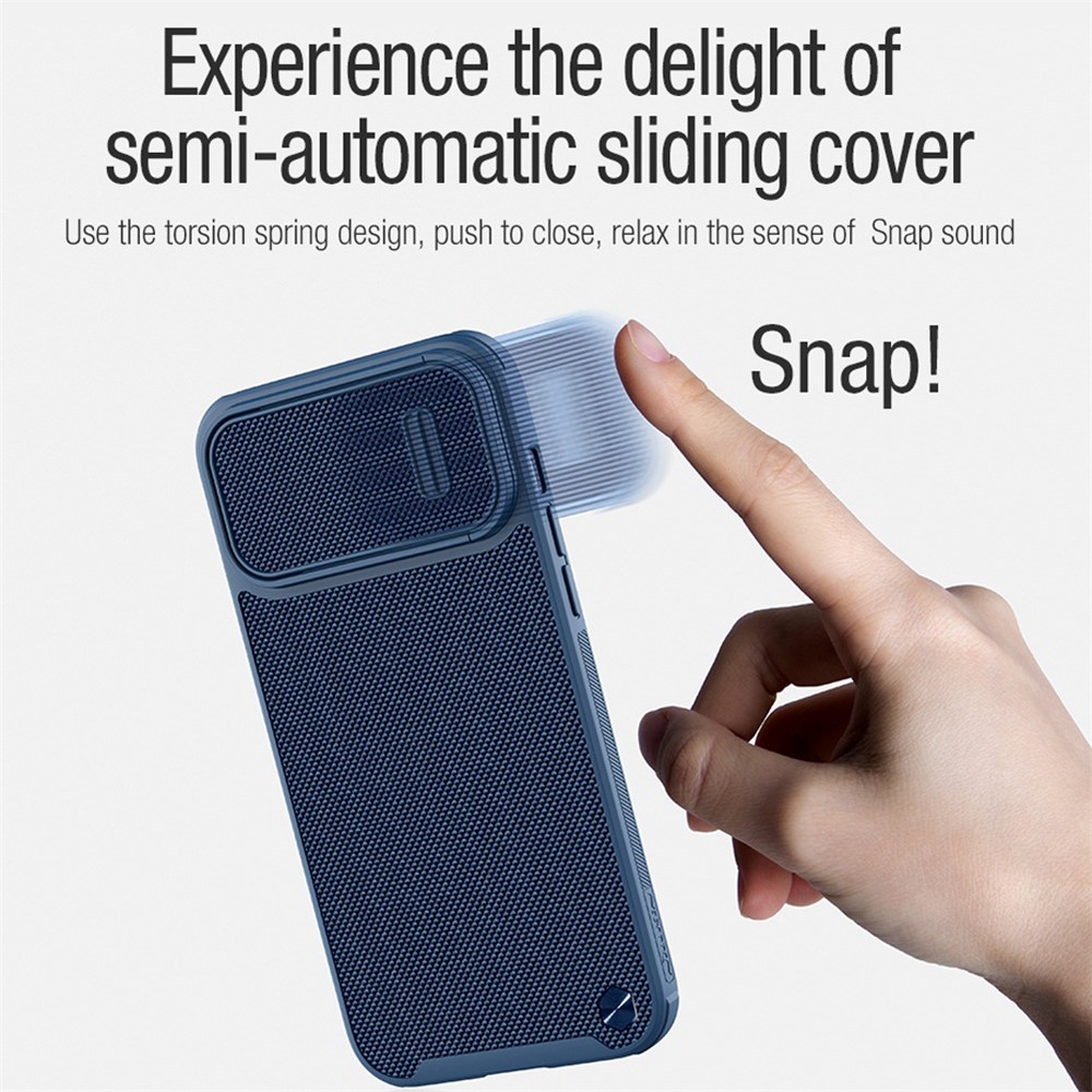 NILLKIN for iPhone 14 Pro Max Anti-scratch Phone Back Cover Nylon Fiber Textured Hard PC + Soft TPU Phone Case with Slide Camera Cover - Black-9