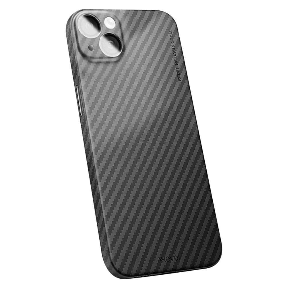 X-LEVEL For iPhone 14 Plus Case Carbon Fiber Texture PC Hard Back Cover Fingerprint Prevention
