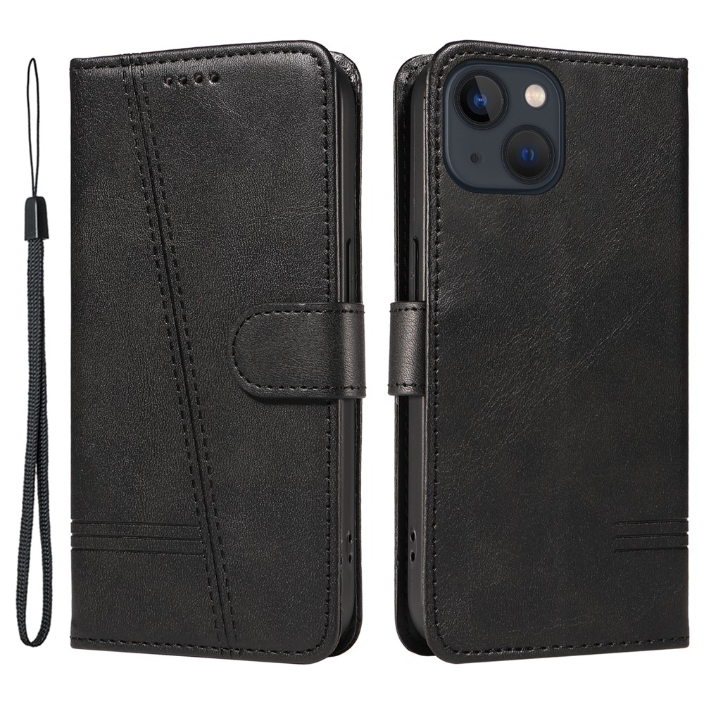 For iPhone 13 Case PU Leather Wallet Card Slots Protective Phone Cover - Black