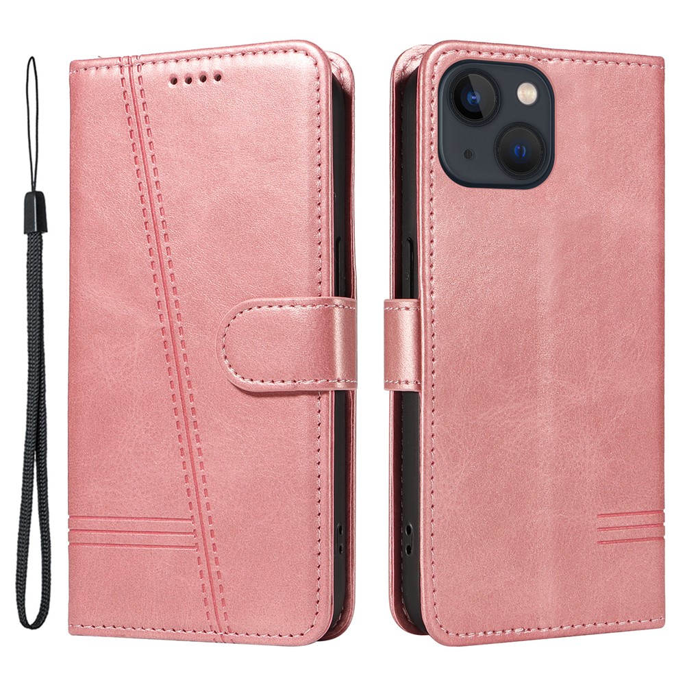 For iPhone 13 Case PU Leather Wallet Card Slots Protective Phone Cover - Rose Gold