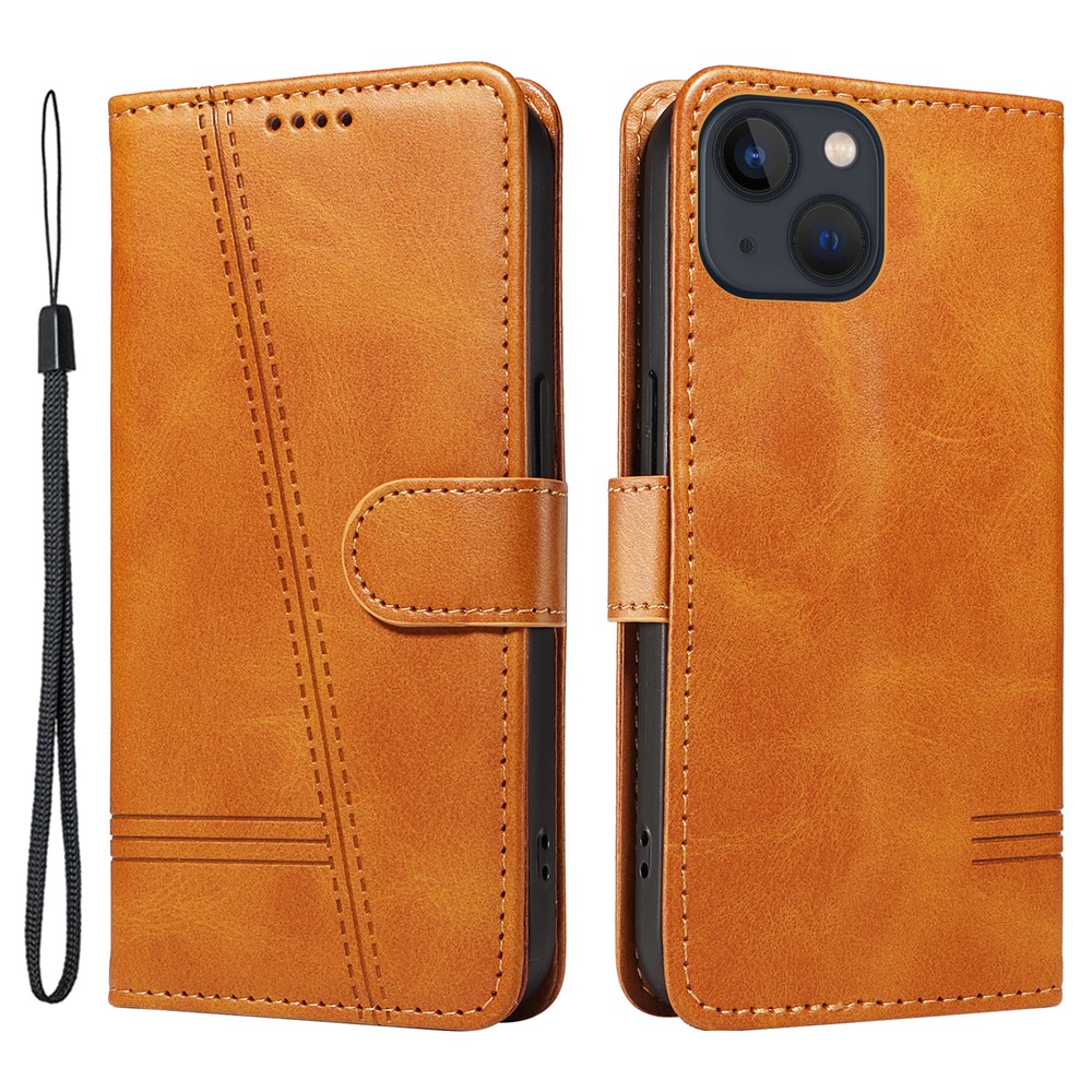 For iPhone 13 Case PU Leather Wallet Card Slots Protective Phone Cover - Yellow