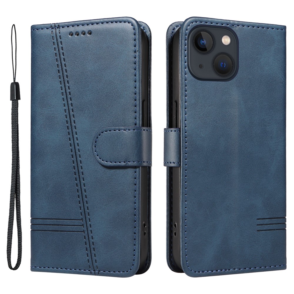 For iPhone 13 Case PU Leather Wallet Card Slots Protective Phone Cover - Blue