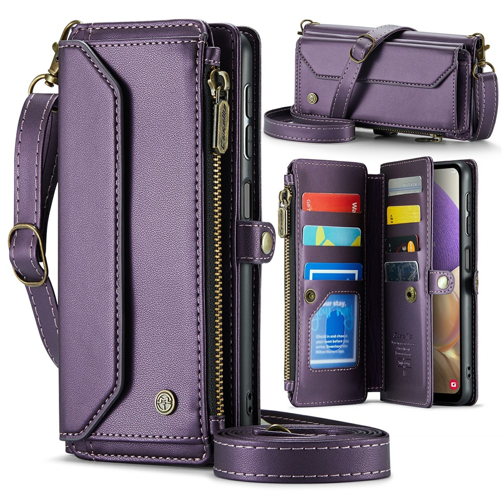 For Samsung Galaxy A32 5G / M32 5G Leather Case CASEME C36 Zipper Multiple Card Slots Phone Cover with Straps - Purple