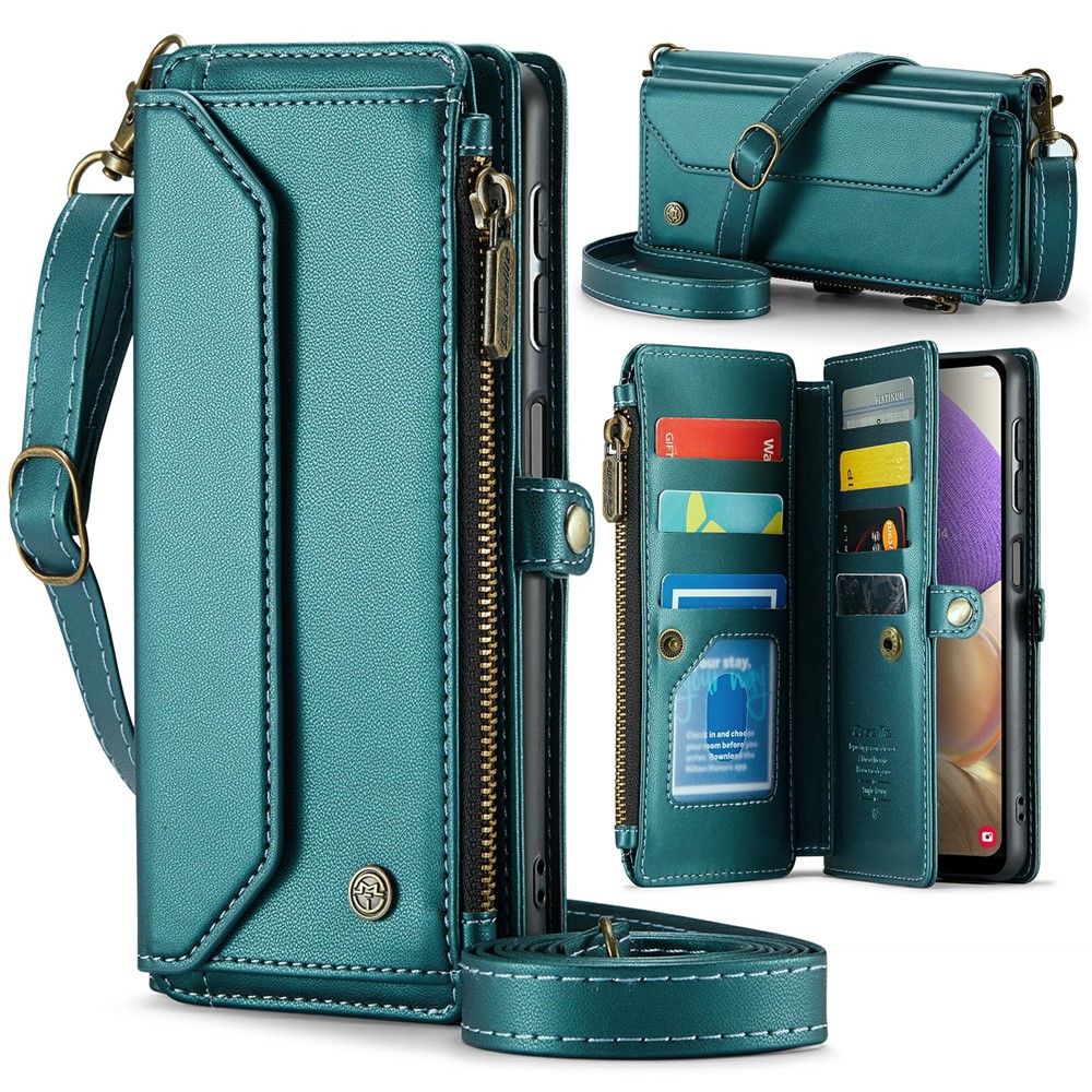 For Samsung Galaxy A32 5G / M32 5G Leather Case CASEME C36 Zipper Multiple Card Slots Phone Cover with Straps - Green