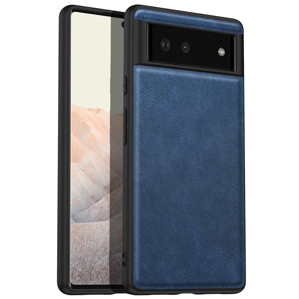 For Google Pixel 6 Shockproof Retro Phone Case Anti-fall PU Leather Coated TPU+PC Phone Cover - Blue-1