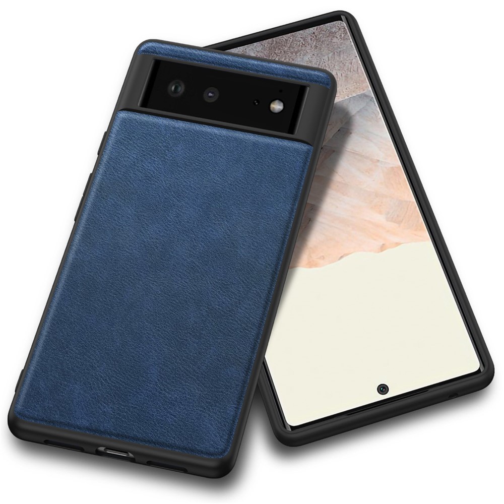 For Google Pixel 6 Shockproof Retro Phone Case Anti-fall PU Leather Coated TPU+PC Phone Cover - Blue-2