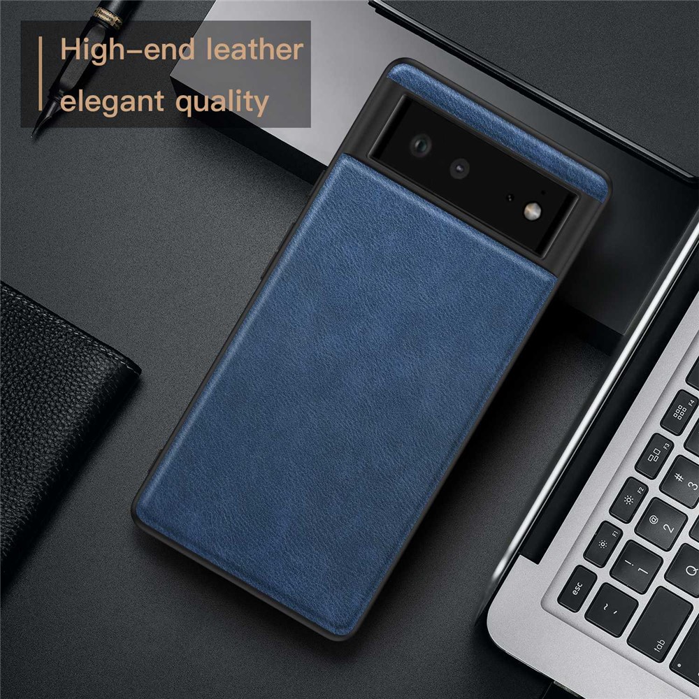 For Google Pixel 6 Shockproof Retro Phone Case Anti-fall PU Leather Coated TPU+PC Phone Cover - Blue-3