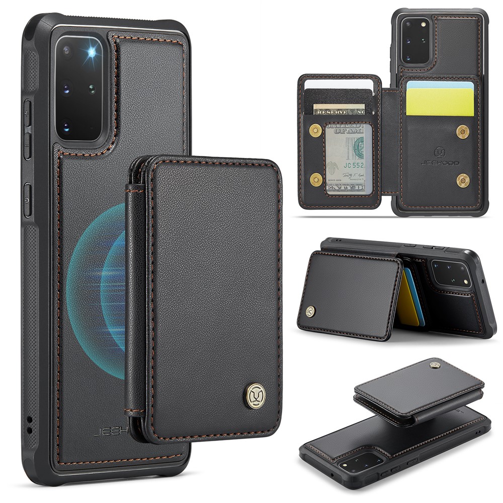 JEEHOOD J05 For Samsung Galaxy S20 Plus 5G / 4G Case Leather Mobile Cover with Detachable Magnetic Card Bag - Black