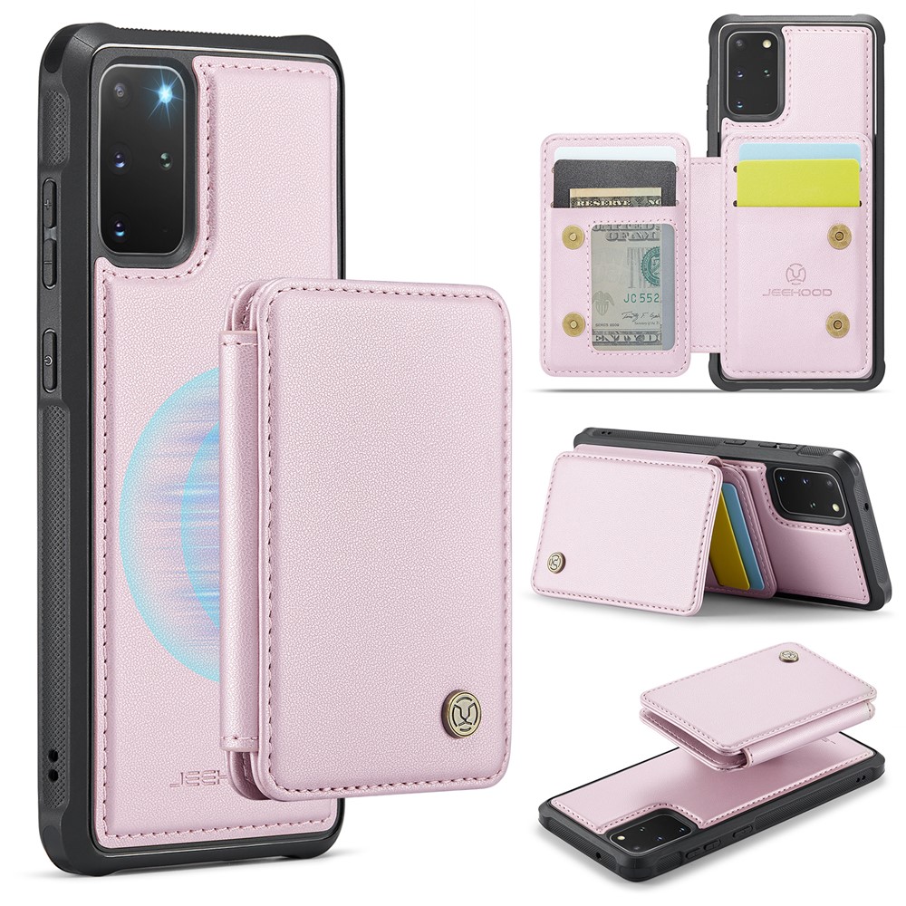 JEEHOOD J05 For Samsung Galaxy S20 Plus 5G / 4G Case Leather Mobile Cover with Detachable Magnetic Card Bag - Pink