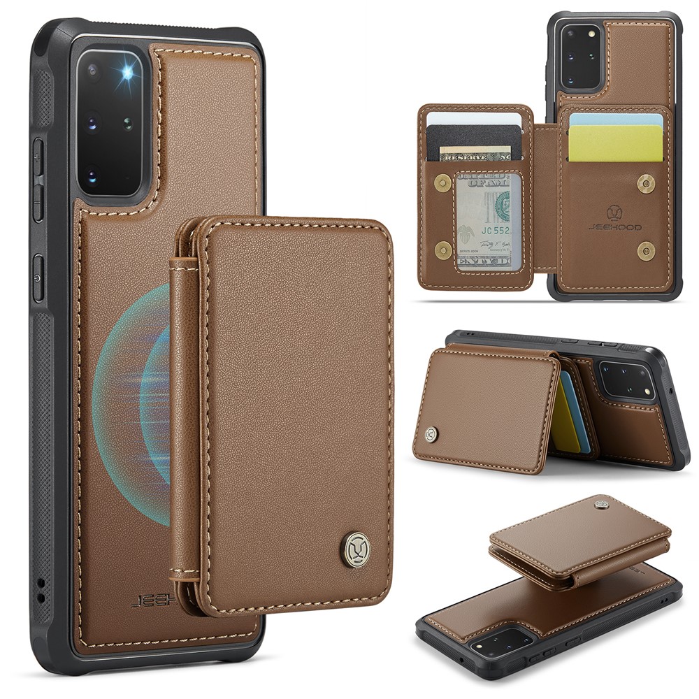 JEEHOOD J05 For Samsung Galaxy S20 Plus 5G / 4G Case Leather Mobile Cover with Detachable Magnetic Card Bag - Brown