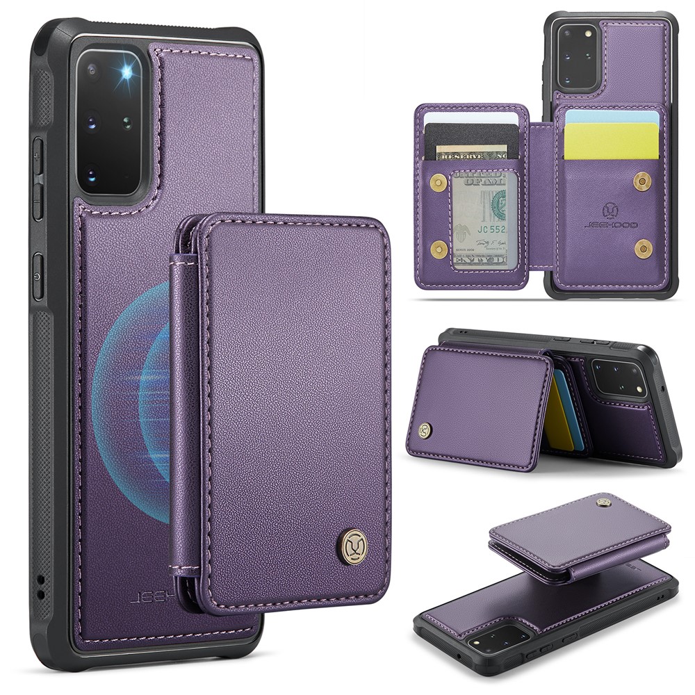 JEEHOOD J05 For Samsung Galaxy S20 Plus 5G / 4G Case Leather Mobile Cover with Detachable Magnetic Card Bag - Purple