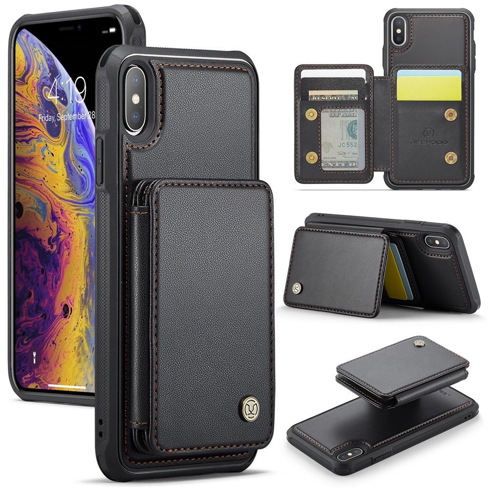 JEEHOOD J05 For iPhone XS Max Case Leather Mobile Cover with Detachable Magnetic Card Bag - Black