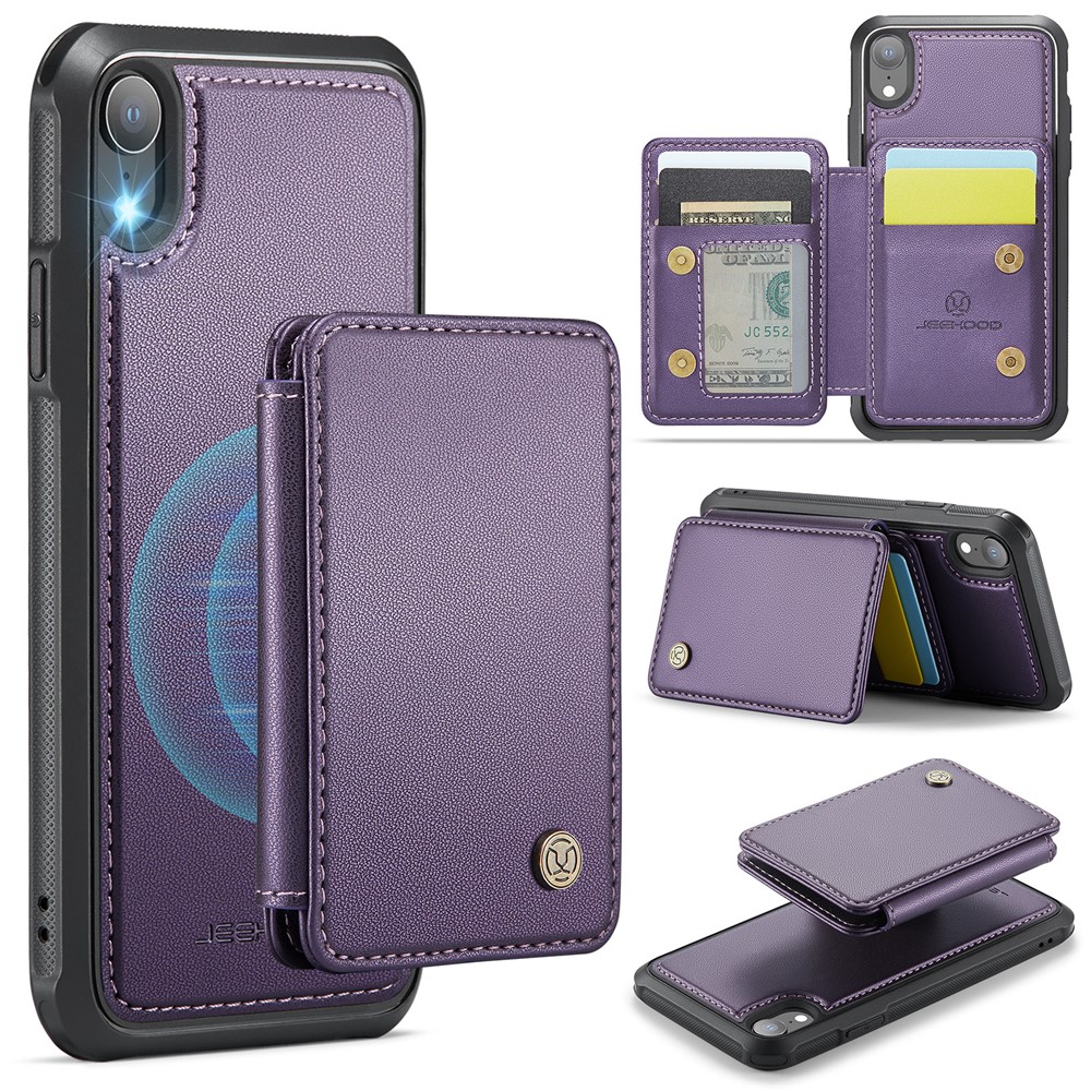 JEEHOOD J05 For iPhone XR Case Leather Mobile Cover with Detachable Magnetic Card Bag - Purple