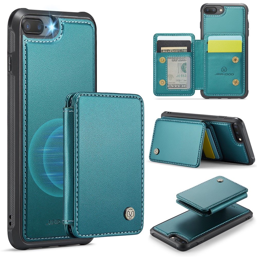 JEEHOOD J05 For iPhone 6 Plus / 7 Plus / 8 Plus / 6s Plus 5.5-inch Case Leather Mobile Cover with Detachable Magnetic Card Bag - Cyan