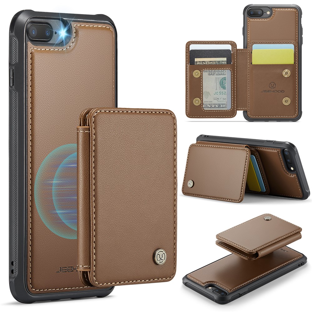 JEEHOOD J05 For iPhone 6 Plus / 7 Plus / 8 Plus / 6s Plus 5.5-inch Case Leather Mobile Cover with Detachable Magnetic Card Bag - Brown