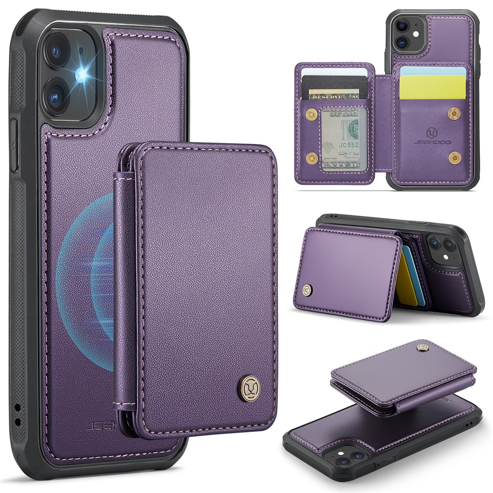 JEEHOOD J05 For iPhone 11 Case Leather Mobile Cover with Detachable Magnetic Card Bag - Purple