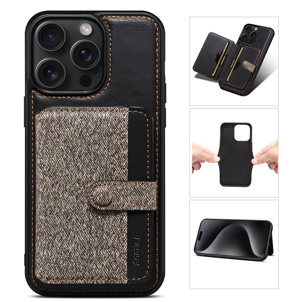 ESEBLE For iPhone 14 Pro Case Kickstand PU Leather Back Shell with Card Slots Color Splicing - Dark Grey