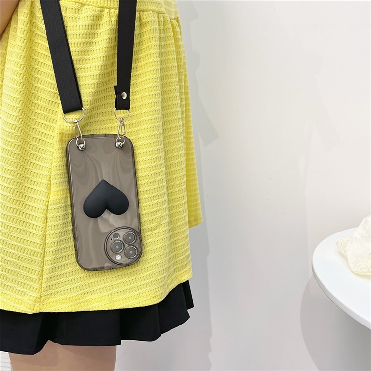 JSM For iPhone 14 Pro 3D Heart Shape Decor Anti-drop Soft TPU Case Phone Cover with Shoulder Strap - Black-2