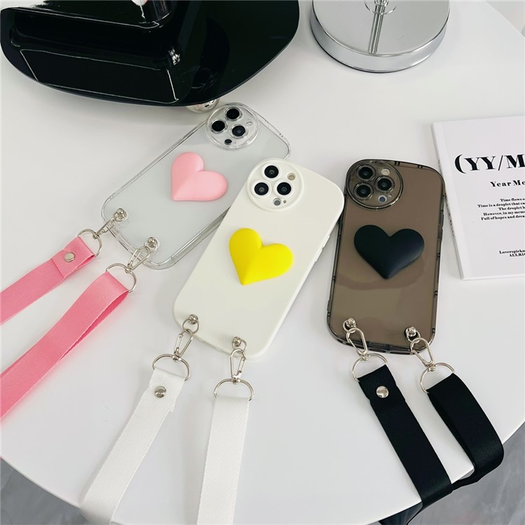 JSM For iPhone 14 Pro 3D Heart Shape Decor Anti-drop Soft TPU Case Phone Cover with Shoulder Strap - Black-5