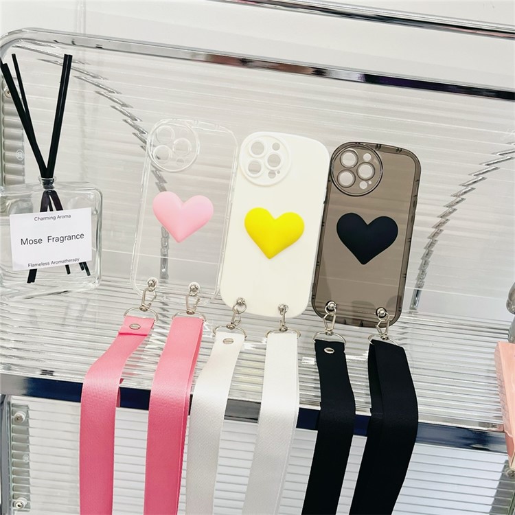 JSM For iPhone 14 Pro 3D Heart Shape Decor Anti-drop Soft TPU Case Phone Cover with Shoulder Strap - Black-6