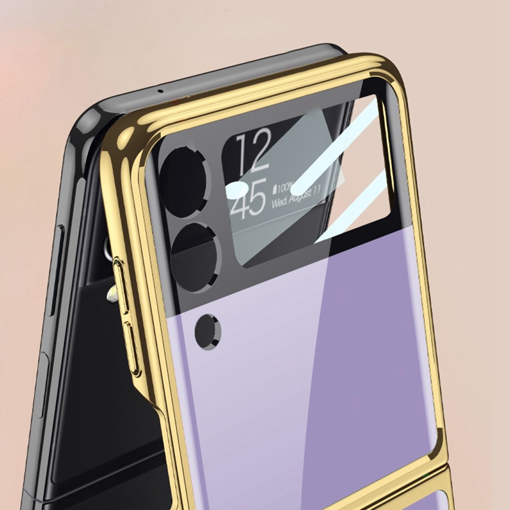 GKK For Samsung Galaxy Z Flip4 5G Rear Small Screen Film Phone Case Tempered Glass + PC Electroplating Anti-drop Back Cover - Purple-3