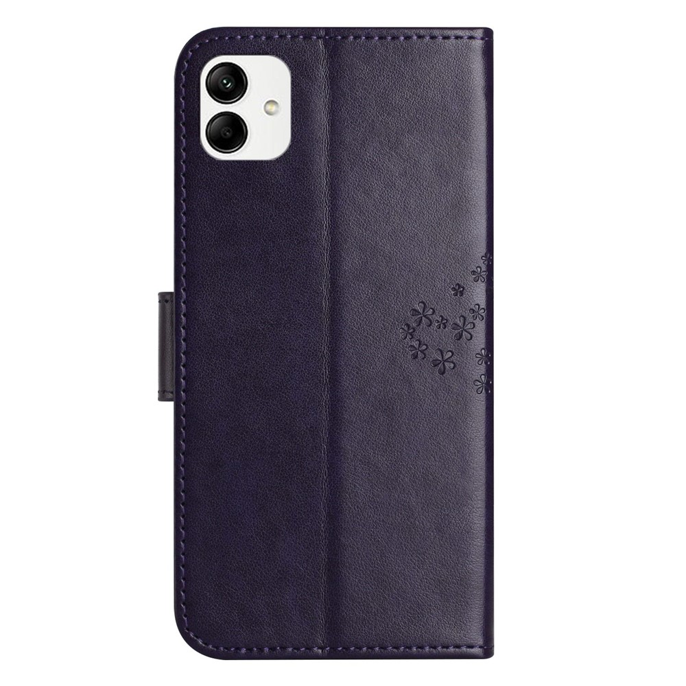 For Samsung Galaxy A04 4G Anti-fall PU Leather Phone Case Imprinted Owl Tree Pattern Flip Wallet Cover Stand - Dark Purple-5