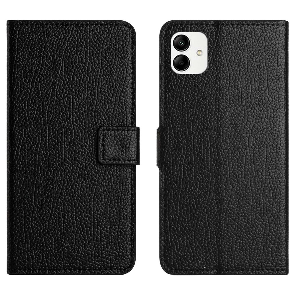 Flip Wallet Case For Samsung Galaxy A04 4G, Shockproof Litchi Texture PU Leather Phone Cover Stand - Black-1