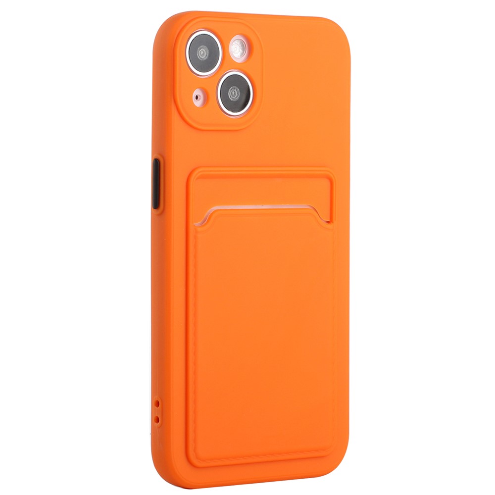 For iPhone 14 Plus Case Card Holder Soft TPU Protective Phone Cover - Orange