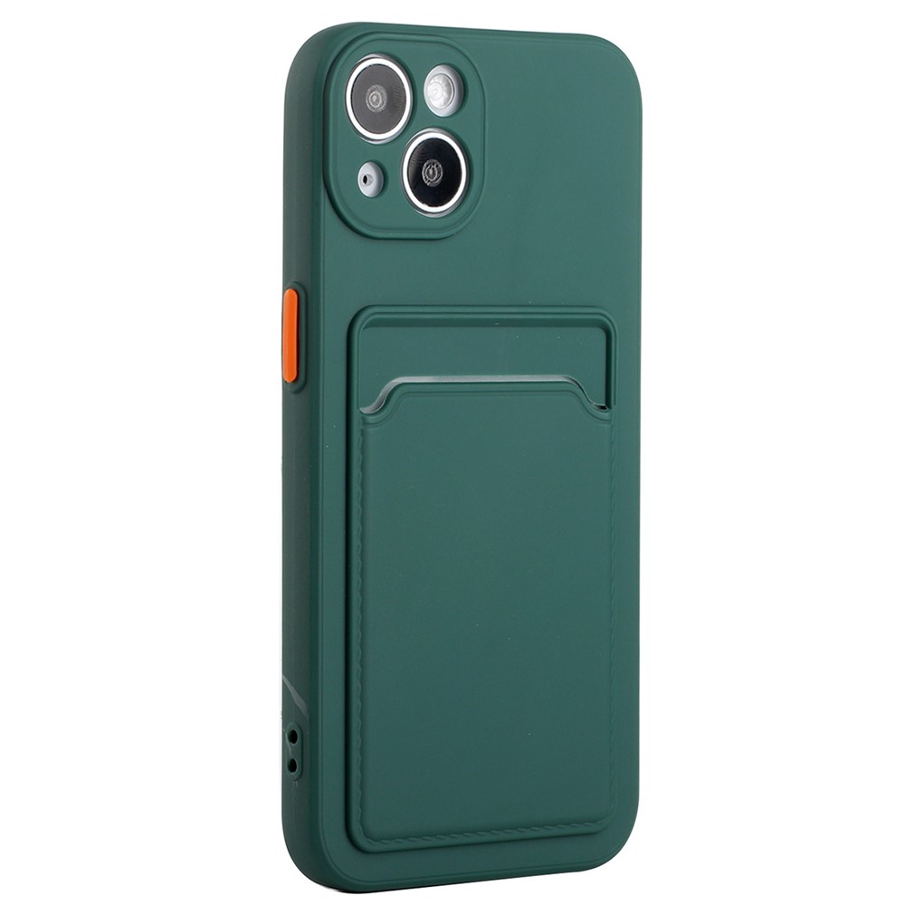 For iPhone 14 Plus Case Card Holder Soft TPU Protective Phone Cover - Midnight Green