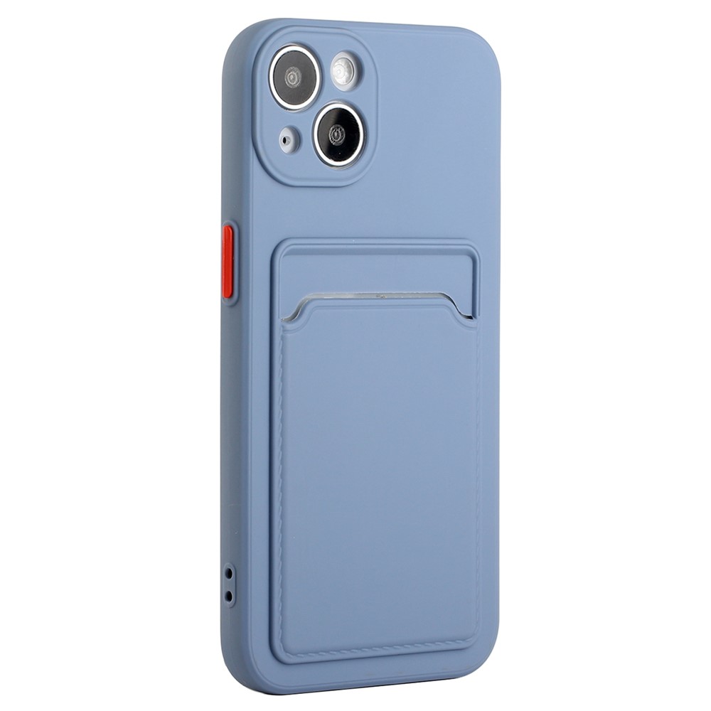 For iPhone 14 Plus Case Card Holder Soft TPU Protective Phone Cover - Grey Blue