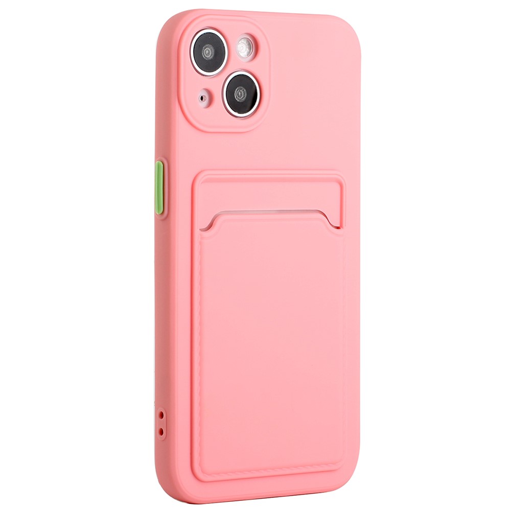 For iPhone 14 Plus Case Card Holder Soft TPU Protective Phone Cover - Pink