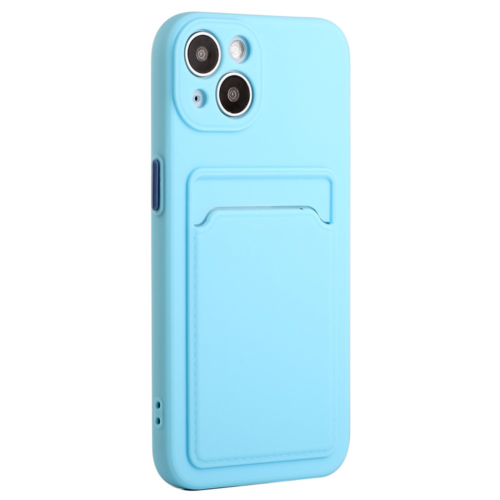 For iPhone 14 Plus Case Card Holder Soft TPU Protective Phone Cover - Sky Blue