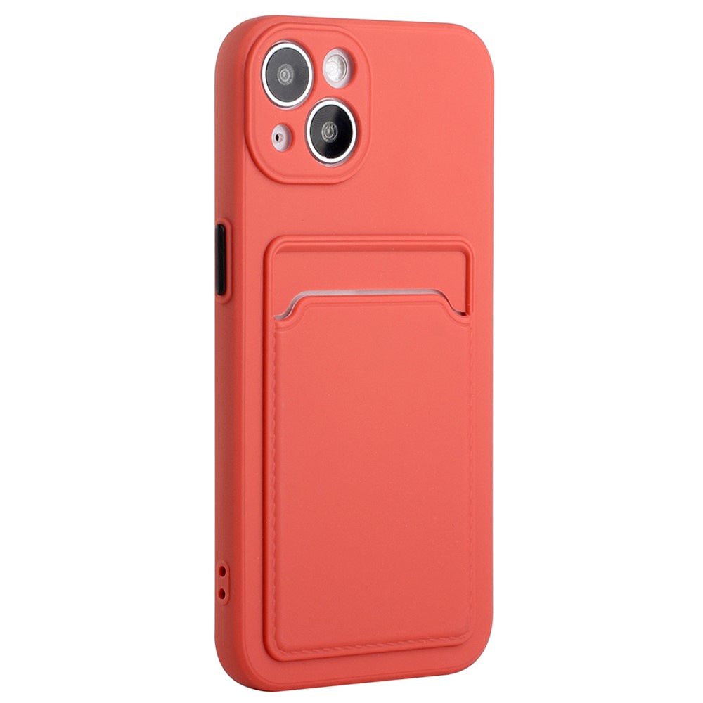 For iPhone 14 TPU Case Flexible Phone Cover with Back Card Slot - Hawthorn Red