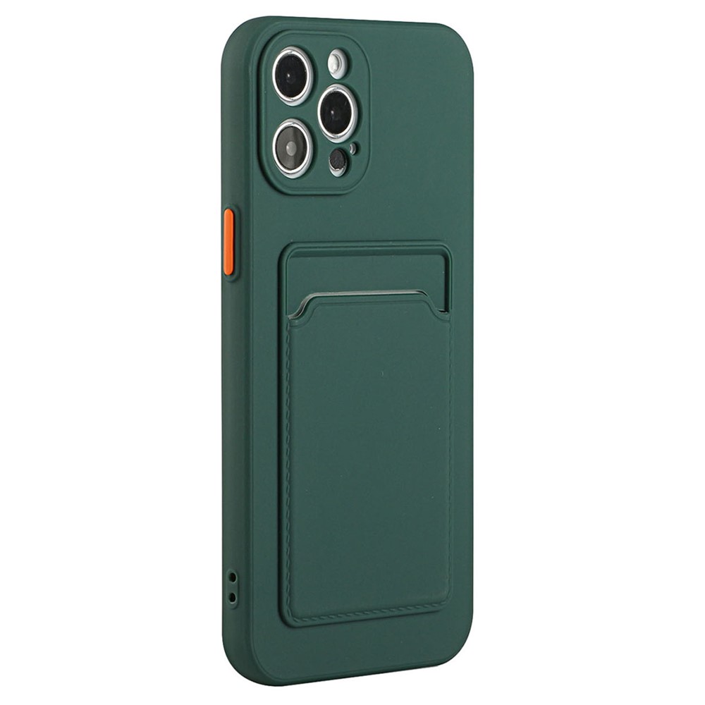 For iPhone 14 Pro Case Anti-drop TPU Phone Cover with Card Slot - Midnight Green