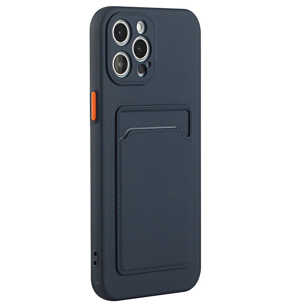 For iPhone 14 Pro Case Anti-drop TPU Phone Cover with Card Slot - Navy Blue