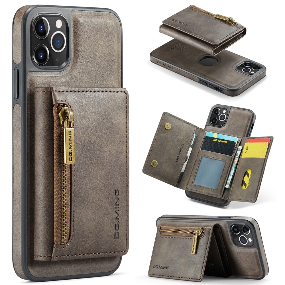 DG.MING M5 Series For iPhone 11 Pro Case Detachable Magnetic Leather Phone Cover with Card Slots - Coffee