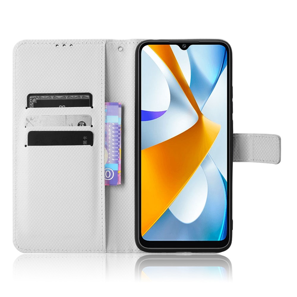 Anti-drop Phone Leather Cover For Xiaomi Poco C40 4G, Diamond Texture Magnetic Clasp Flip Wallet Case Stand Phone Shell - White-2