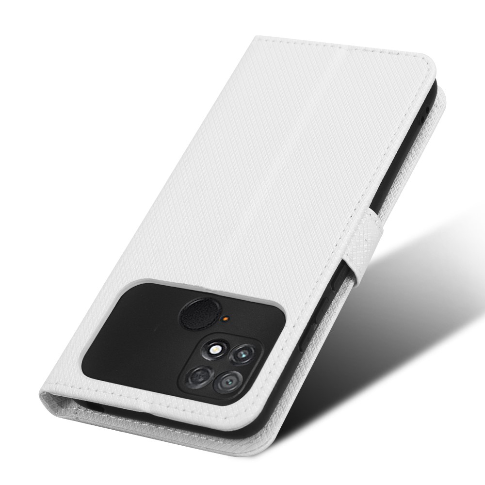 Anti-drop Phone Leather Cover For Xiaomi Poco C40 4G, Diamond Texture Magnetic Clasp Flip Wallet Case Stand Phone Shell - White-5