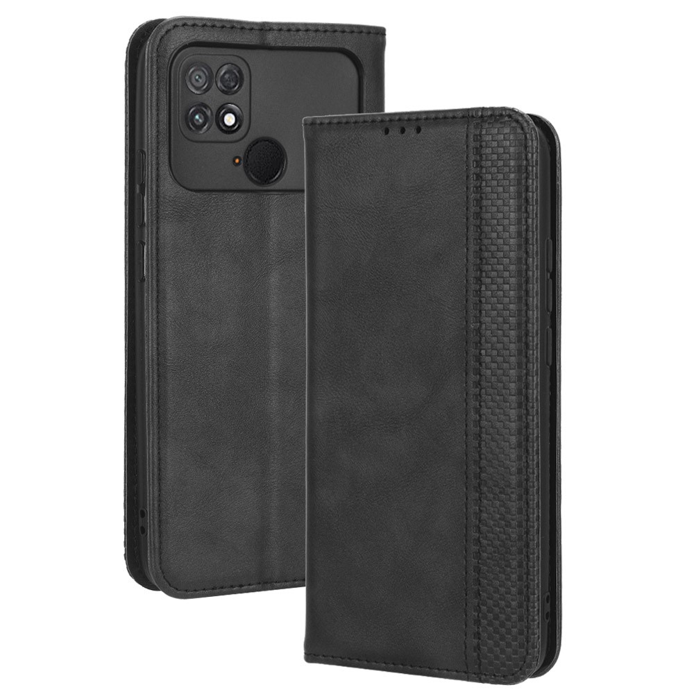 For Xiaomi Poco C40 4G Anti-fall Flip Wallet Case Magnetic Auto Closing Retro Imprinted PU Leather Phone Cover with Stand - Black-1