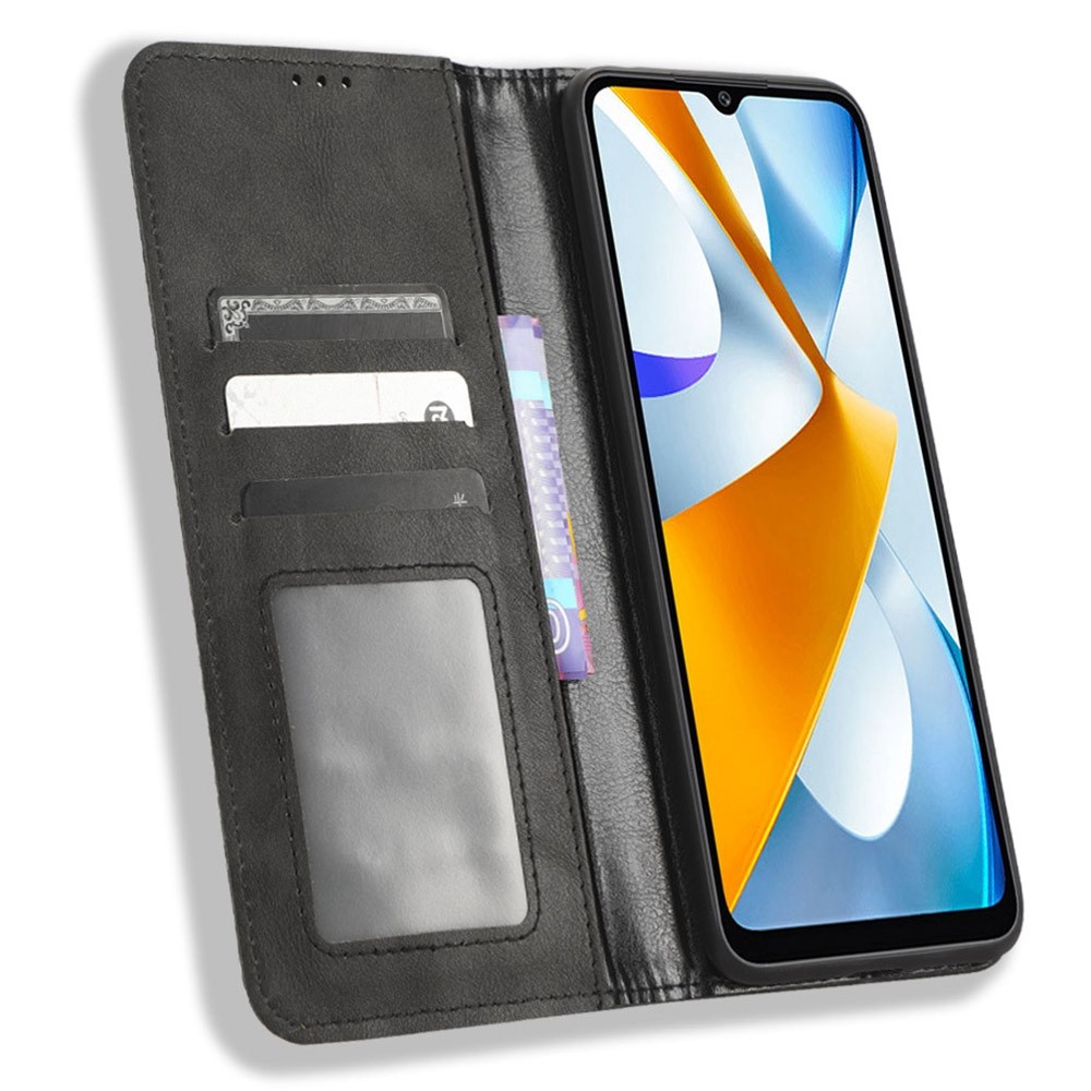 For Xiaomi Poco C40 4G Anti-fall Flip Wallet Case Magnetic Auto Closing Retro Imprinted PU Leather Phone Cover with Stand - Black-2