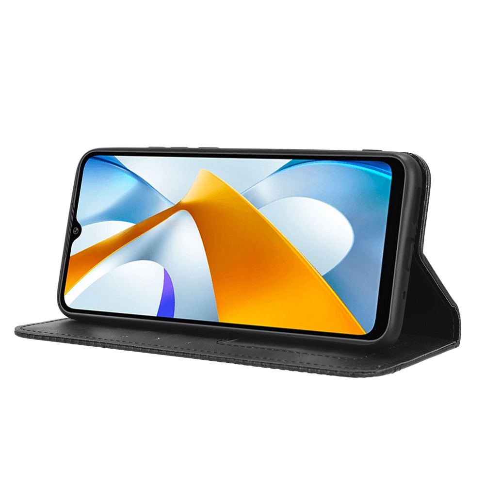 For Xiaomi Poco C40 4G Anti-fall Flip Wallet Case Magnetic Auto Closing Retro Imprinted PU Leather Phone Cover with Stand - Black-3