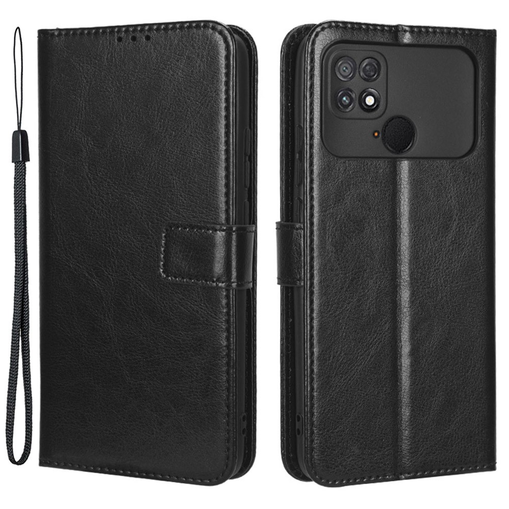 For Xiaomi Poco C40 4G Full Protection Crazy Horse Texture Phone Case PU Leather Flip Wallet Stand Cover - Black-1