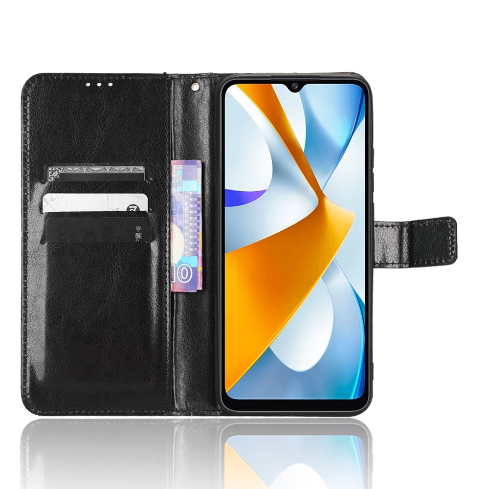 For Xiaomi Poco C40 4G Full Protection Crazy Horse Texture Phone Case PU Leather Flip Wallet Stand Cover - Black-2