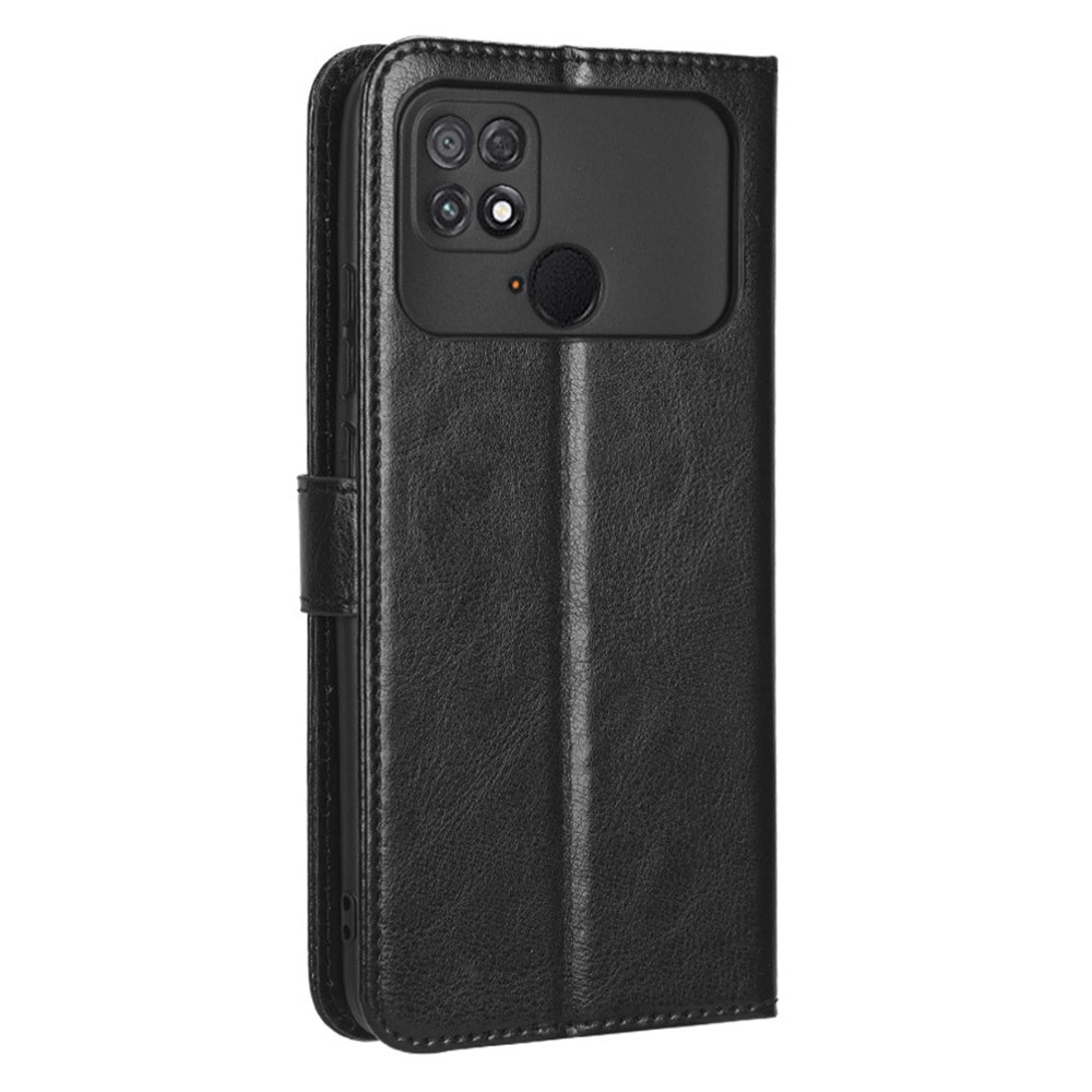 For Xiaomi Poco C40 4G Full Protection Crazy Horse Texture Phone Case PU Leather Flip Wallet Stand Cover - Black-6
