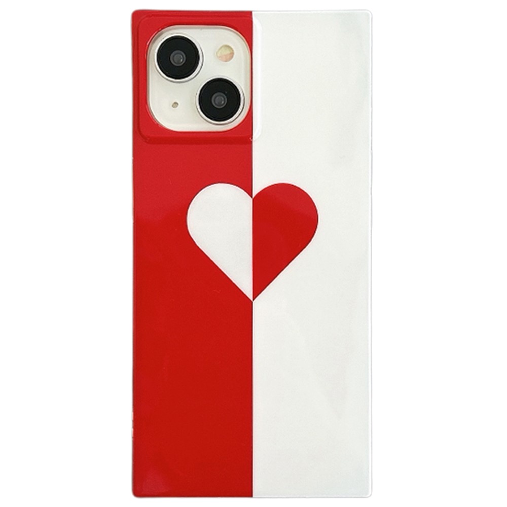 For iPhone 13 Case Square Shape Love Heart Pattern Glossy TPU Anti-Drop Phone Cover